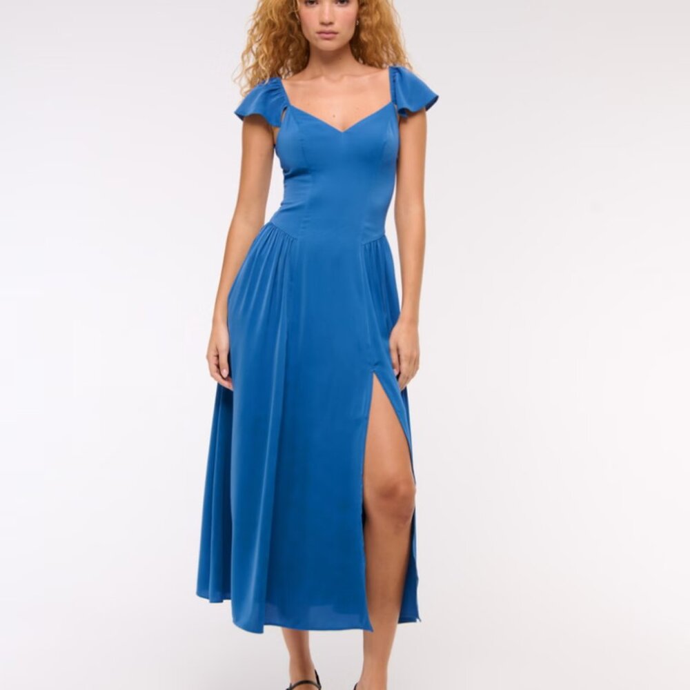 NWT Backless Blue Fluttersleve Abercrombie Midi Dress